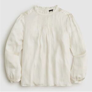 J Crew cream Ruffle-neck blouse with lace details. Size medium.